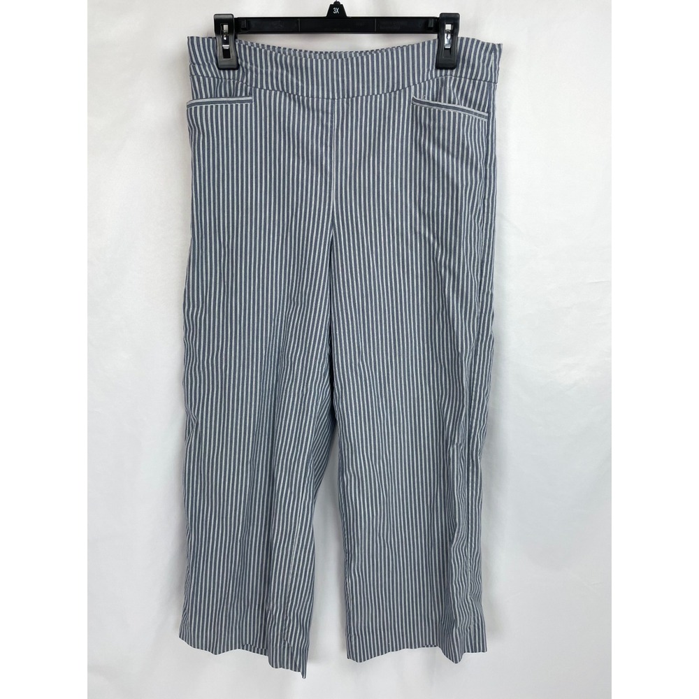Chico's Pants Sz 1.5R (US 10R) Blue White Striped Wide Leg Nautical Pull-On 25"
